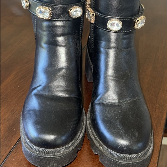 Shoe Dazzle Black Ankle Boots with Gold Accents - Picture 1 of 6